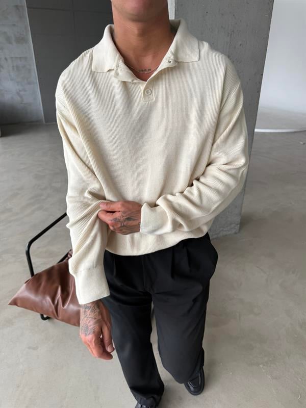 Old Money Polo Yaka Uzun Kol - Bej