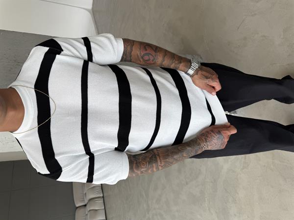 Old Money Regular Cizgili T-Shirt - Beyaz