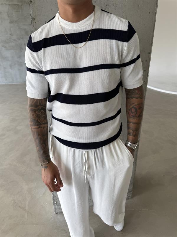 Old Money Regular Cizgili T-Shirt - Lacivert