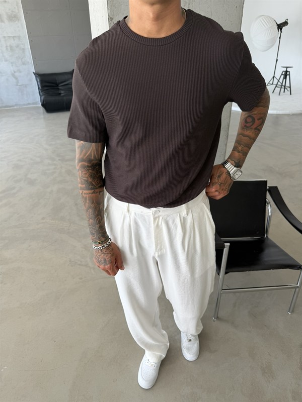 Old Money Triko Basic T-Shirt - Kahve