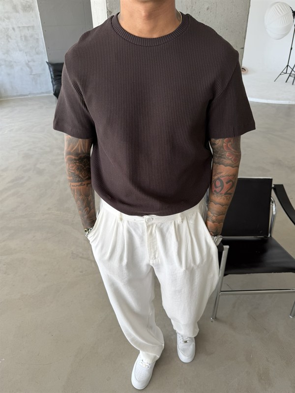 Old Money Triko Basic T-Shirt - Kahve