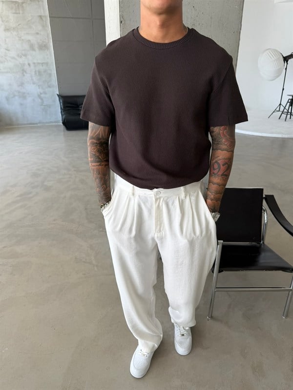 Old Money Triko Basic T-Shirt - Kahve