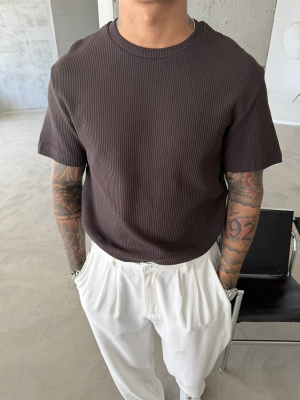 Old Money Triko Basic T-Shirt - Kahve