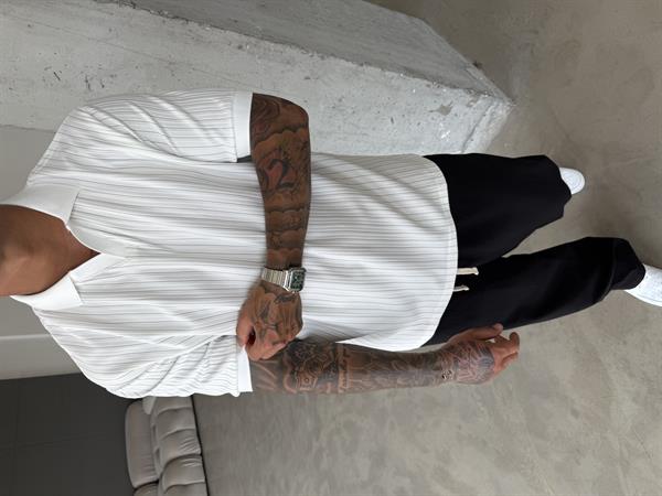 Old Money Yarım Pat Polo Yaka Cizgili - Beyaz