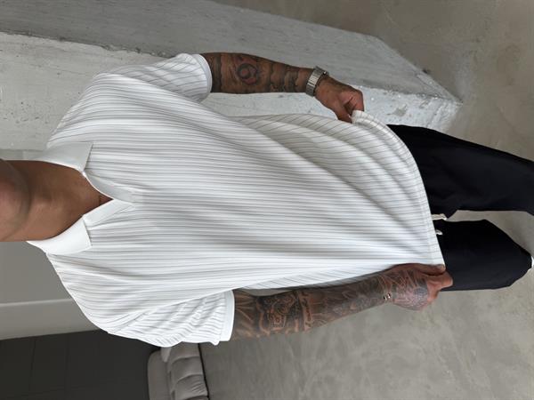 Old Money Yarım Pat Polo Yaka Cizgili - Beyaz