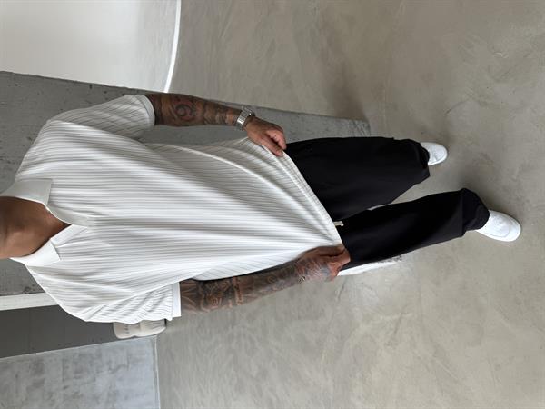 Old Money Yarım Pat Polo Yaka Cizgili - Beyaz