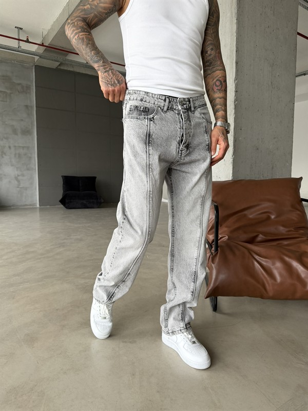 Ön Şerit Detaylı Baggy Pantolon - Gri