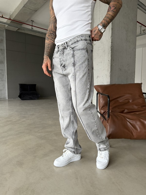 Ön Şerit Detaylı Baggy Pantolon - Gri