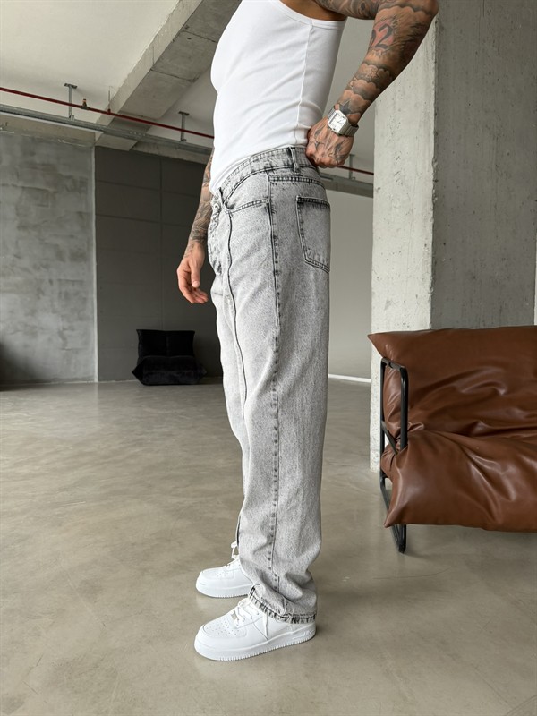 Ön Şerit Detaylı Baggy Pantolon - Gri