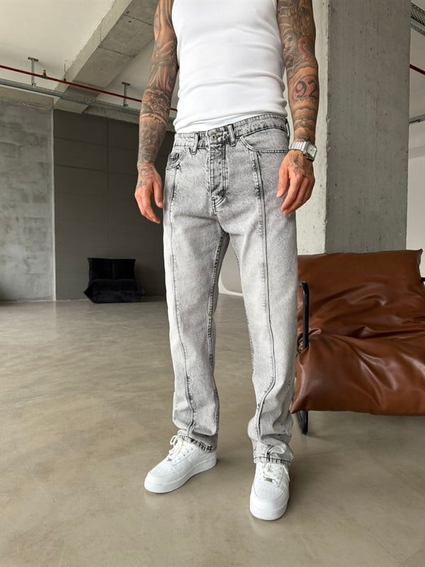 Ön Şerit Detaylı Baggy Pantolon - Gri