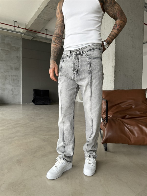 Ön Şerit Detaylı Baggy Pantolon - Gri