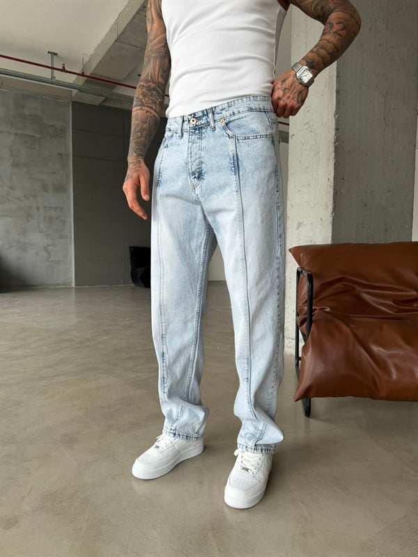 Ön Şerit Detaylı Baggy Pantolon - Mavi