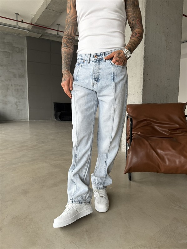 Ön Şerit Detaylı Baggy Pantolon - Mavi