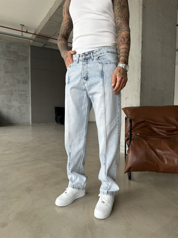 Ön Şerit Detaylı Baggy Pantolon - Mavi
