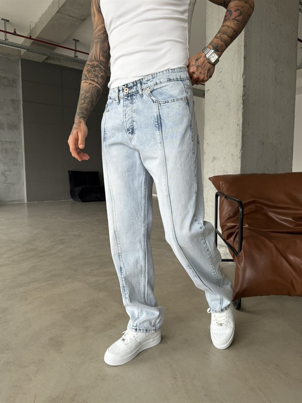 Ön Şerit Detaylı Baggy Pantolon - Mavi