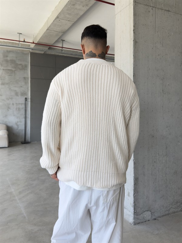 Örme Düğmeli Triko Hıkra - Bej