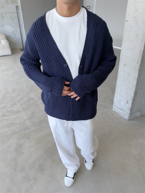 Örme Düğmeli Triko Hıkra - Lacivert