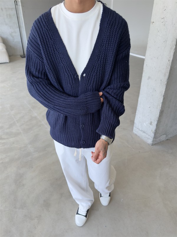 Örme Düğmeli Triko Hıkra - Lacivert