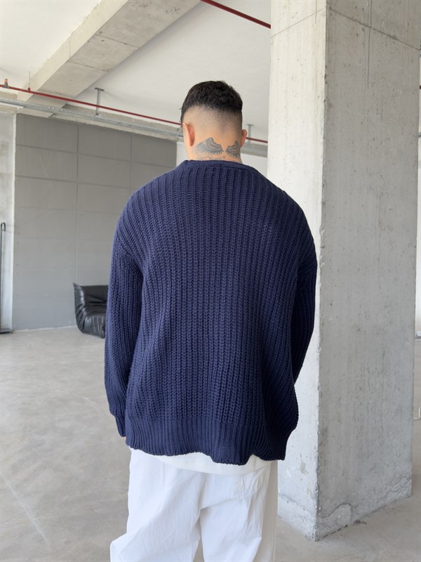 Örme Düğmeli Triko Hıkra - Lacivert