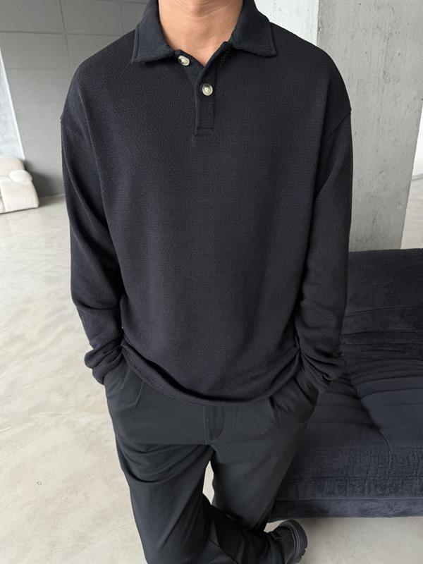 Örme Triko Polo Yaka - Siyah