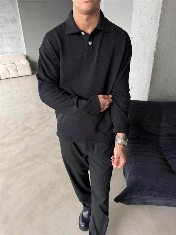 Örme Triko Polo Yaka - Siyah