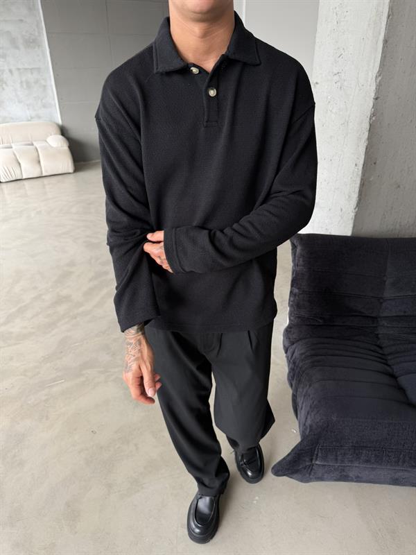 Örme Triko Polo Yaka - Siyah