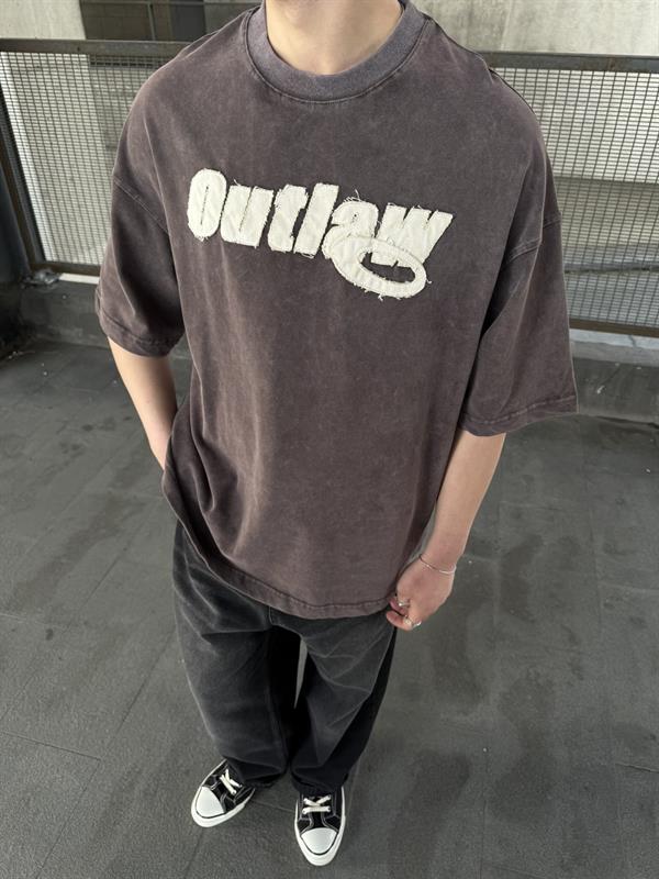 Outlaw Yıkamalı Oversize T-Shirt - Kahve