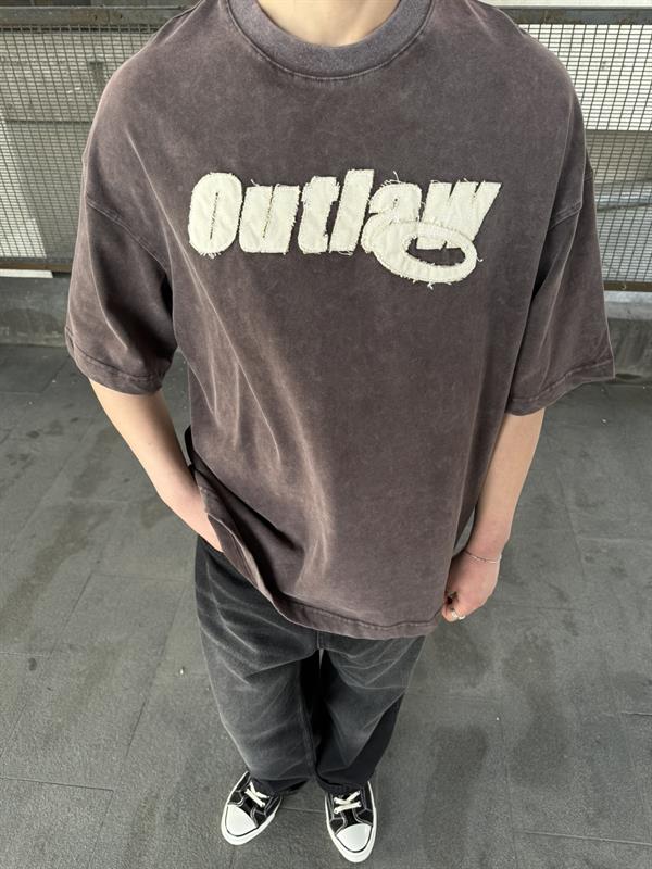 Outlaw Yıkamalı Oversize T-Shirt - Kahve