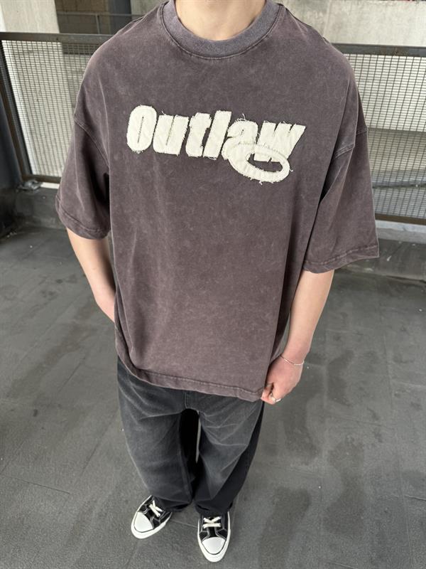 Outlaw Yıkamalı Oversize T-Shirt - Kahve