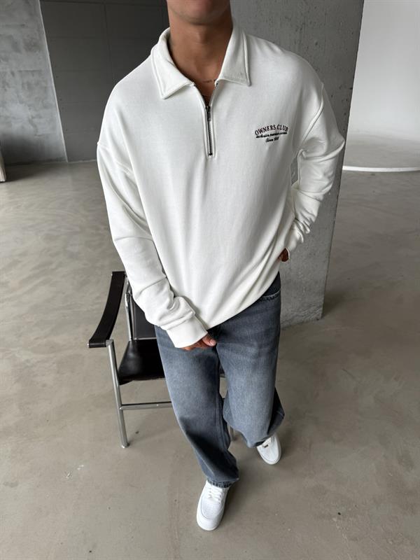 Owers Club Yarım Fermuar Sweat - Beyaz