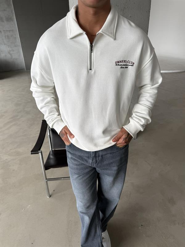 Owers Club Yarım Fermuar Sweat - Beyaz