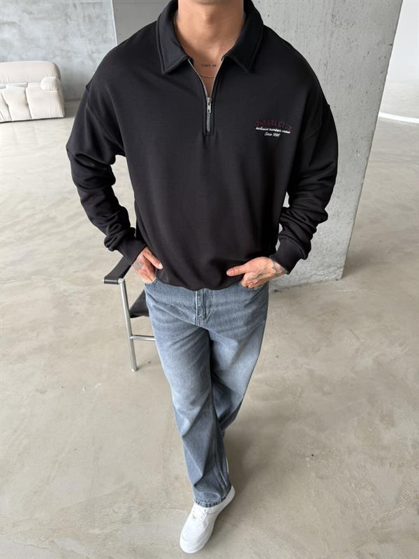 Owers Club Yarım Fermuar Sweat - Siyah