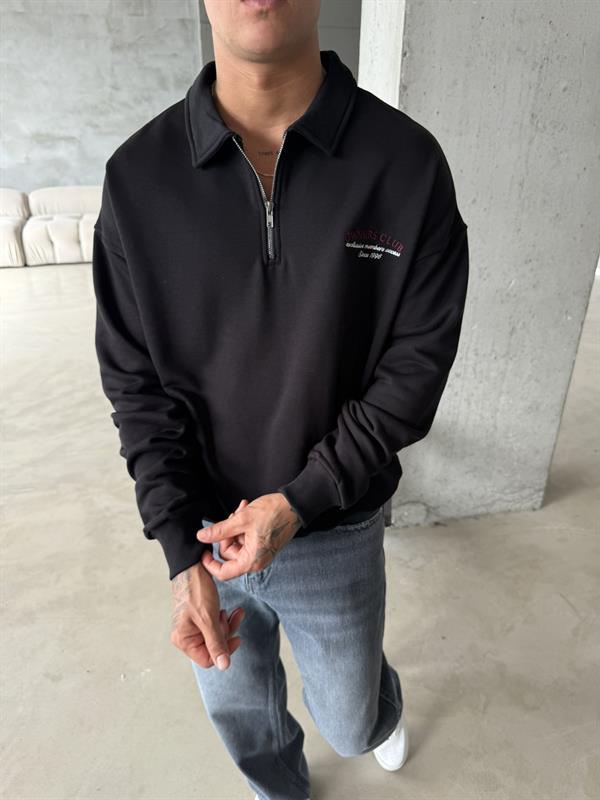 Owers Club Yarım Fermuar Sweat - Siyah