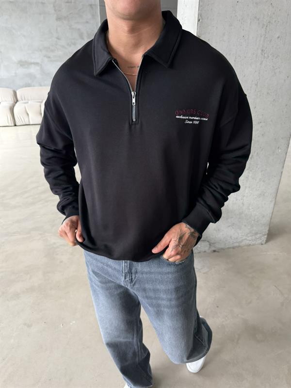 Owers Club Yarım Fermuar Sweat - Siyah