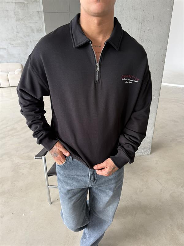 Owers Club Yarım Fermuar Sweat - Siyah