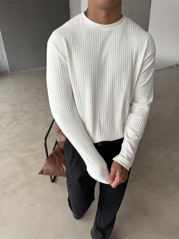 Pamuklu Fitilli Basic Sweat - Beyaz