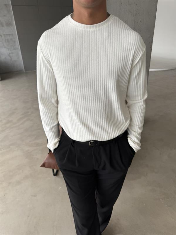 Pamuklu Fitilli Basic Sweat - Beyaz