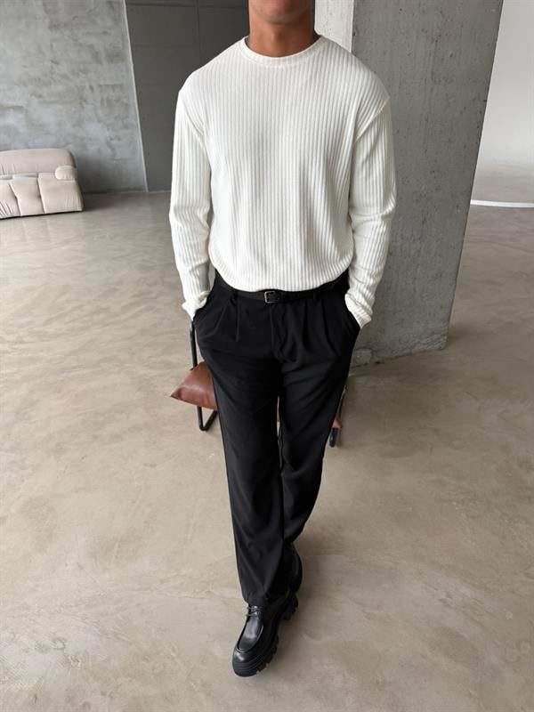 Pamuklu Fitilli Basic Sweat - Beyaz