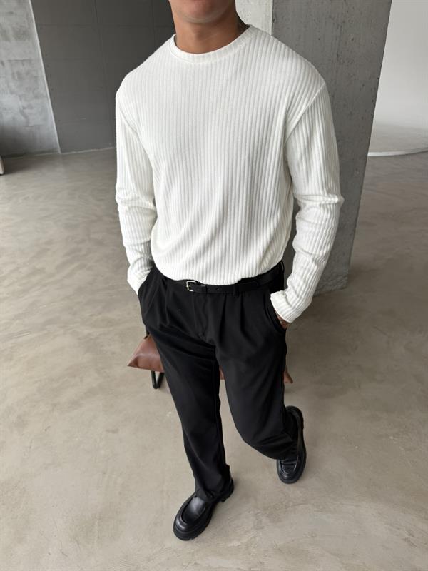 Pamuklu Fitilli Basic Sweat - Beyaz