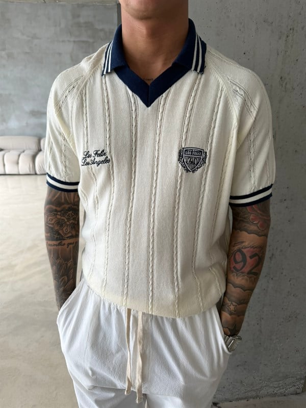 Pat Yaka Nakışlı Triko T-Shirt - Beyaz