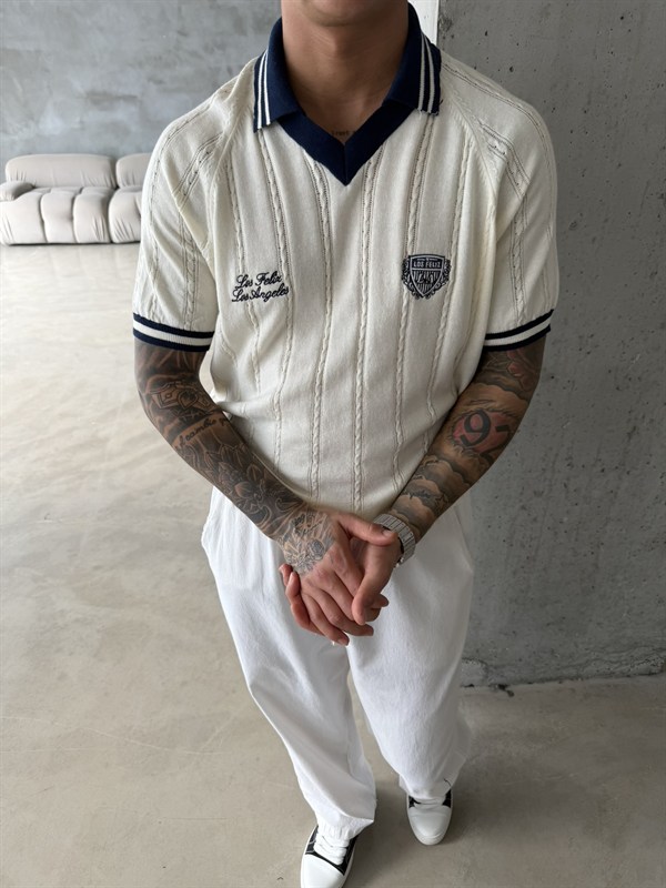 Pat Yaka Nakışlı Triko T-Shirt - Beyaz