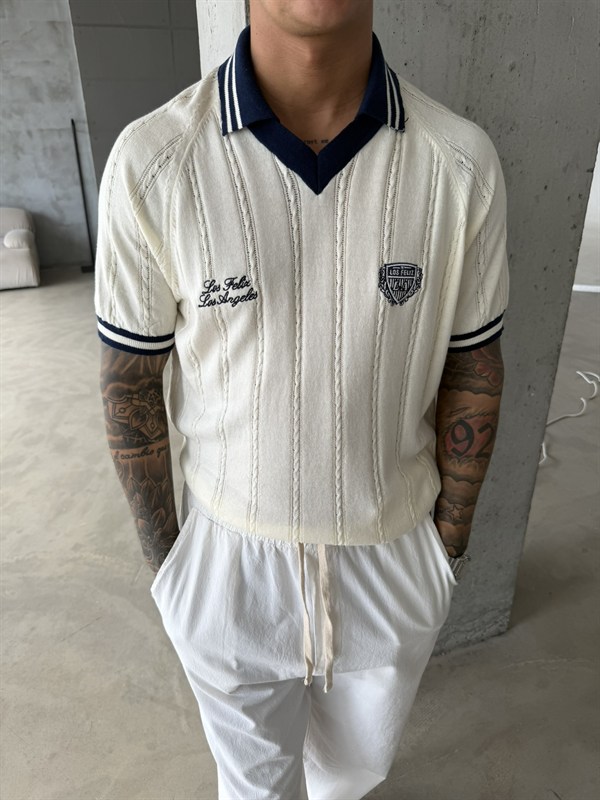 Pat Yaka Nakışlı Triko T-Shirt - Beyaz