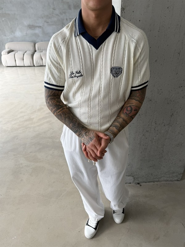 Pat Yaka Nakışlı Triko T-Shirt - Beyaz