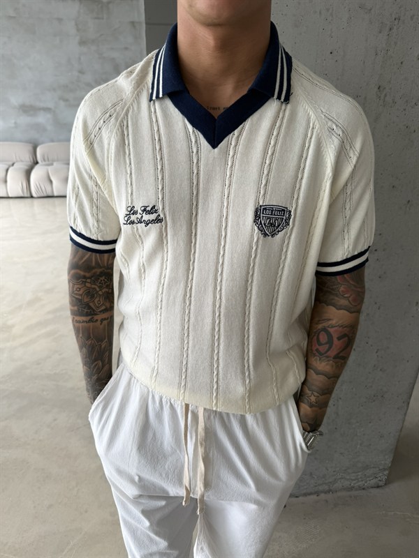 Pat Yaka Nakışlı Triko T-Shirt - Beyaz