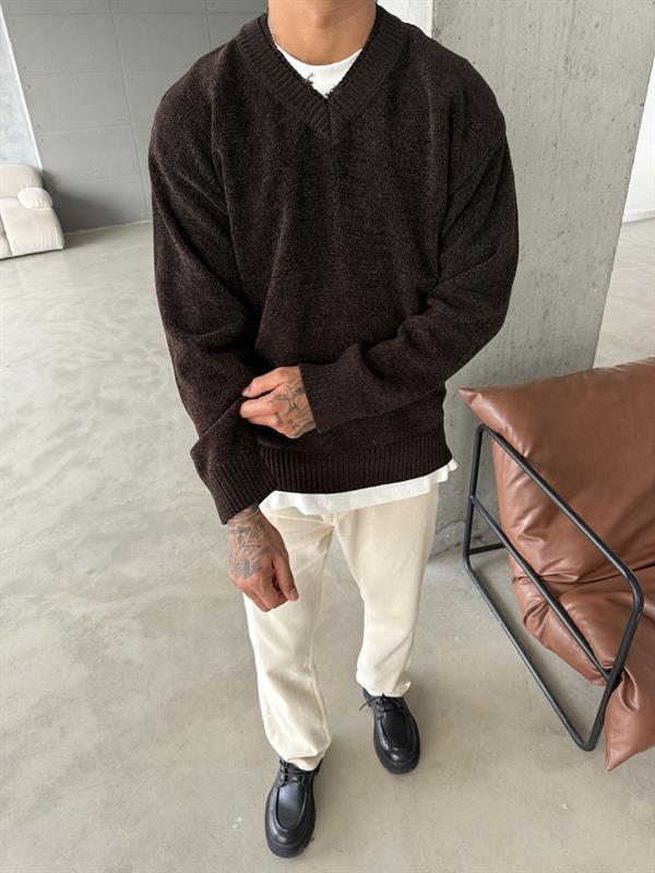 Patyaka Premium Dokulu Kazak - Kahve