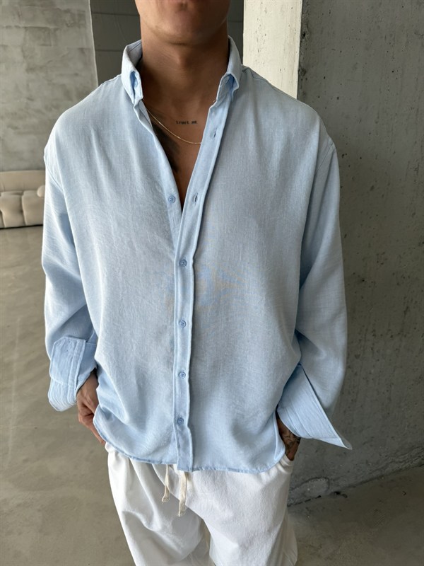 Pera Keten Basic Gömlek - Bebe Mavi