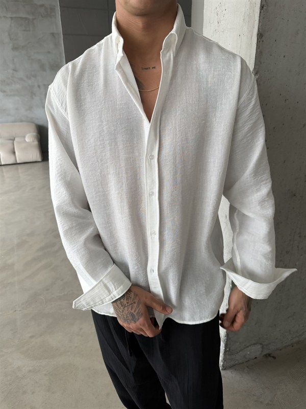 Pera Keten Basic Gömlek - Beyaz