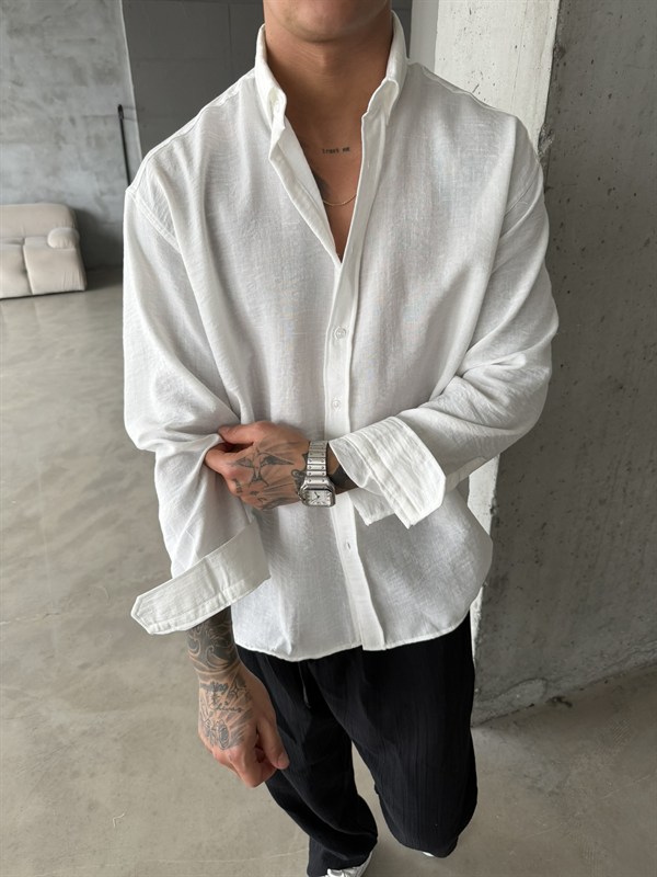 Pera Keten Basic Gömlek - Beyaz