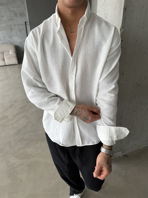 Pera Keten Basic Gömlek - Beyaz