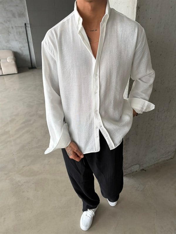 Pera Keten Basic Gömlek - Beyaz